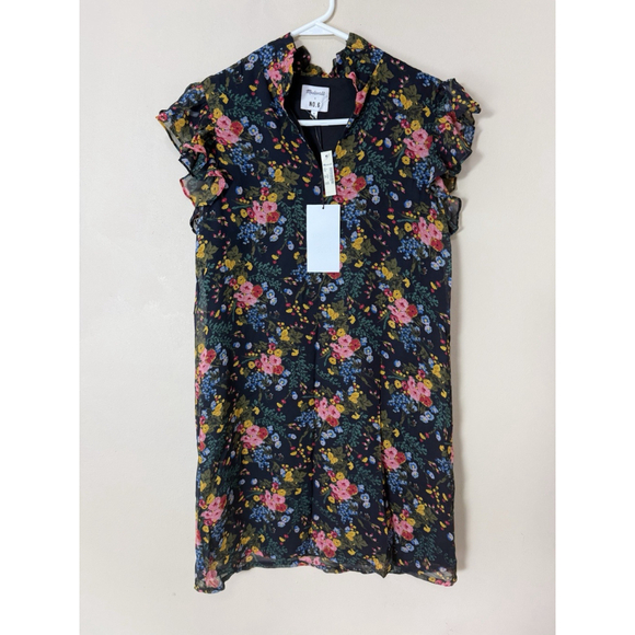 Madewell x No. 6 Garden Bouquet Silk Beacon Mini Dress 0 Black Pink Blue Floral - Picture 8 of 9